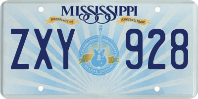MS license plate ZXY928