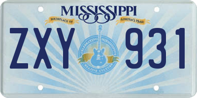 MS license plate ZXY931