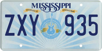 MS license plate ZXY935