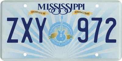 MS license plate ZXY972