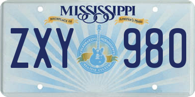 MS license plate ZXY980