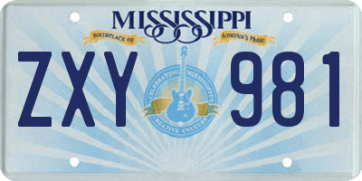 MS license plate ZXY981
