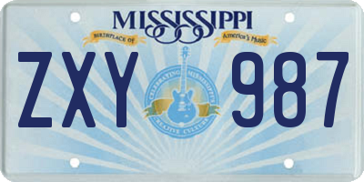 MS license plate ZXY987