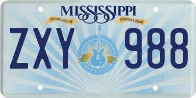 MS license plate ZXY988