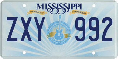 MS license plate ZXY992