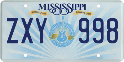 MS license plate ZXY998