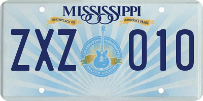 MS license plate ZXZ010