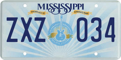 MS license plate ZXZ034