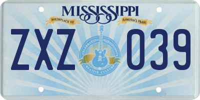 MS license plate ZXZ039