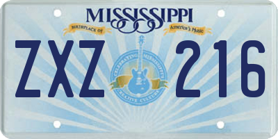 MS license plate ZXZ216