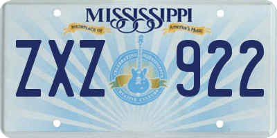 MS license plate ZXZ922
