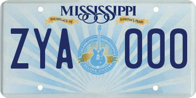 MS license plate ZYA000