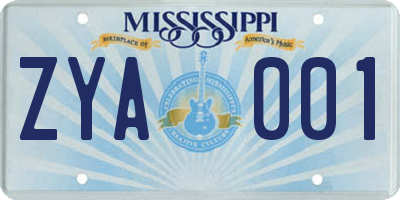 MS license plate ZYA001
