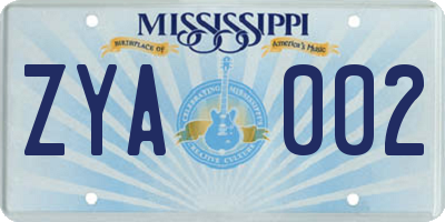 MS license plate ZYA002