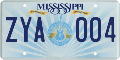 MS license plate ZYA004