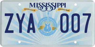 MS license plate ZYA007