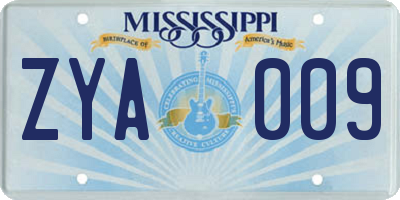 MS license plate ZYA009