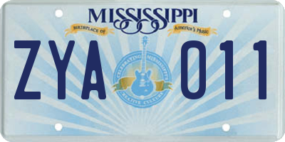 MS license plate ZYA011