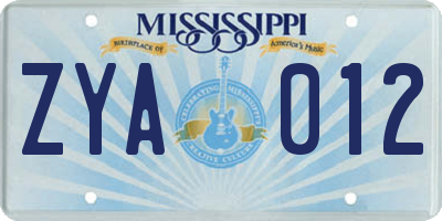 MS license plate ZYA012