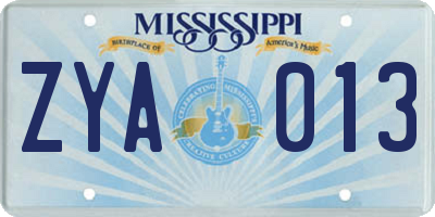 MS license plate ZYA013
