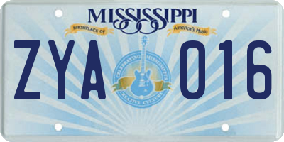 MS license plate ZYA016