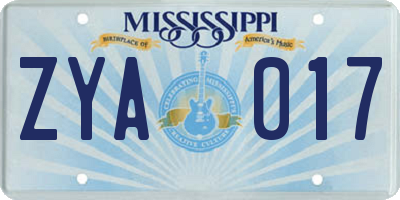 MS license plate ZYA017