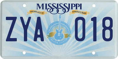 MS license plate ZYA018