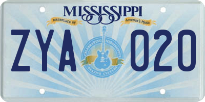 MS license plate ZYA020