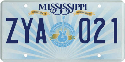 MS license plate ZYA021