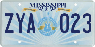 MS license plate ZYA023