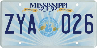 MS license plate ZYA026