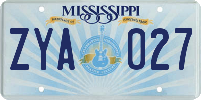 MS license plate ZYA027