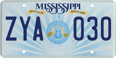 MS license plate ZYA030