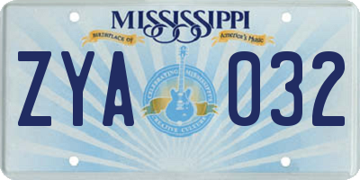 MS license plate ZYA032
