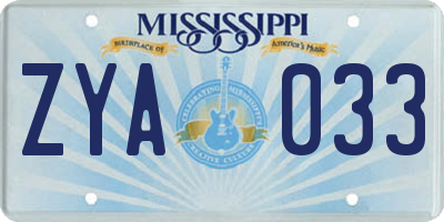 MS license plate ZYA033