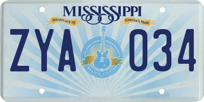 MS license plate ZYA034