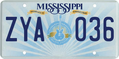 MS license plate ZYA036