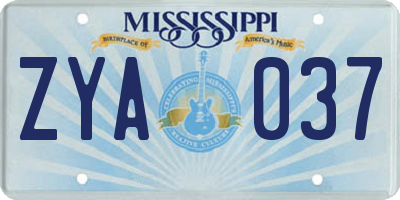 MS license plate ZYA037