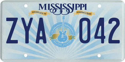 MS license plate ZYA042