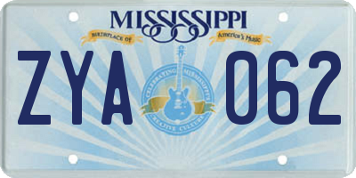 MS license plate ZYA062