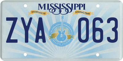 MS license plate ZYA063