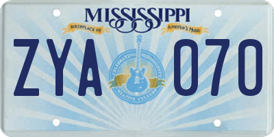 MS license plate ZYA070