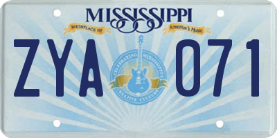 MS license plate ZYA071