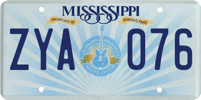MS license plate ZYA076