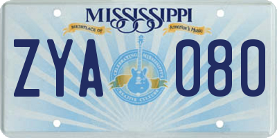 MS license plate ZYA080
