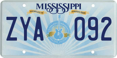 MS license plate ZYA092