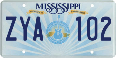 MS license plate ZYA102