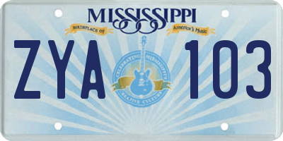 MS license plate ZYA103