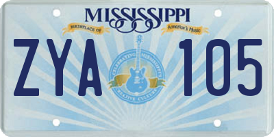 MS license plate ZYA105
