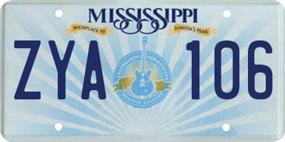 MS license plate ZYA106